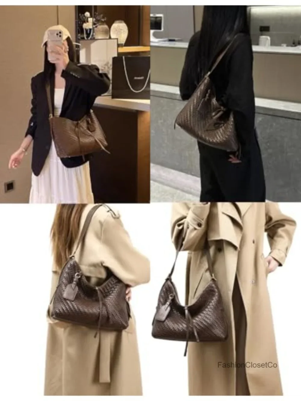 Woven Leather Shoulder Bag Hobo Tote Crossbody Bag